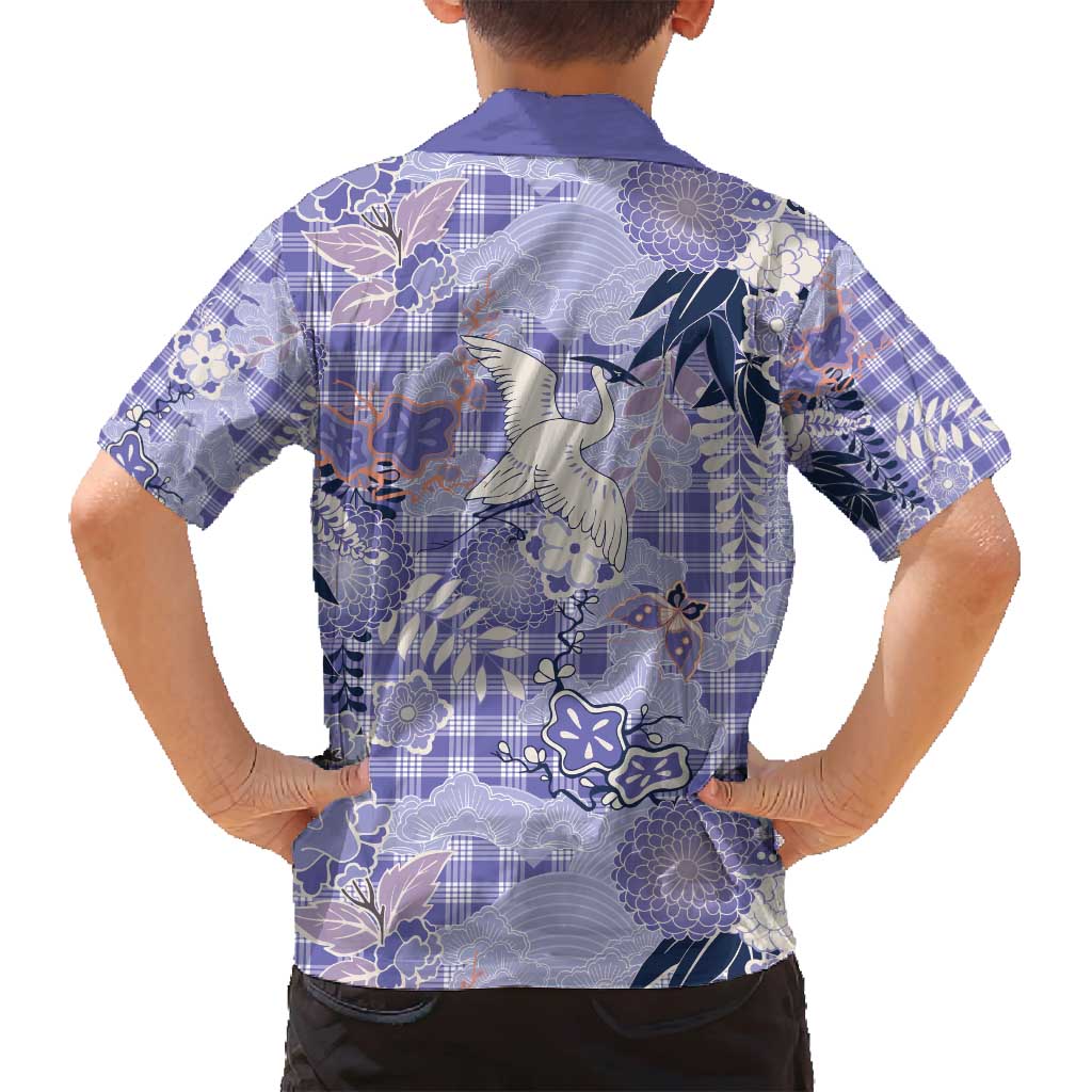 Purple Palaka Crane and Flowers Family Matching Puletasi and Hawaiian Shirt Japan Heritage Spirit - Polynesian Pride