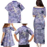 Purple Palaka Crane and Flowers Family Matching Puletasi and Hawaiian Shirt Japan Heritage Spirit - Polynesian Pride