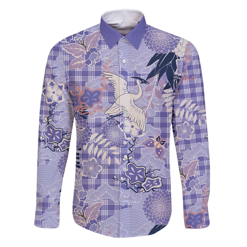 Purple Palaka Crane and Flowers Family Matching Puletasi and Hawaiian Shirt Japan Heritage Spirit - Polynesian Pride