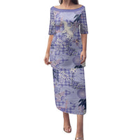 Purple Palaka Crane and Flowers Family Matching Puletasi and Hawaiian Shirt Japan Heritage Spirit - Polynesian Pride