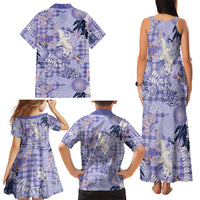 Purple Palaka Crane and Flowers Family Matching Tank Maxi Dress and Hawaiian Shirt Japan Heritage Spirit - Polynesian Pride
