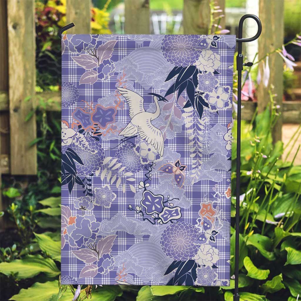 Purple Palaka Crane and Flowers Garden Flag Japan Heritage Spirit - Polynesian Pride