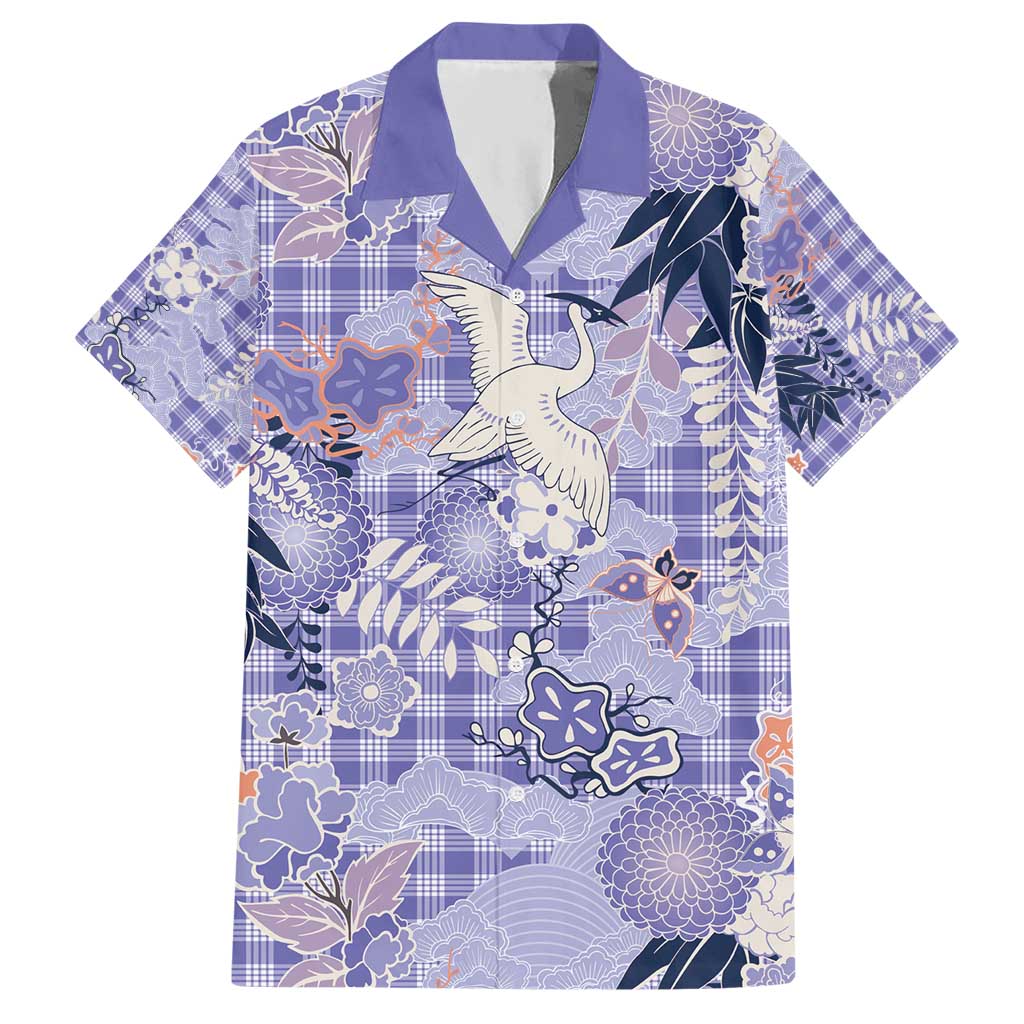 Purple Palaka Crane and Flowers Hawaiian Shirt Japan Heritage Spirit - Polynesian Pride