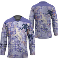 Purple Palaka Crane and Flowers Hockey Jersey Japan Heritage Spirit - Polynesian Pride