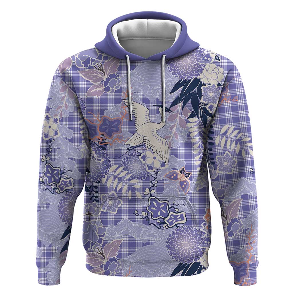 Purple Palaka Crane and Flowers Hoodie Japan Heritage Spirit - Polynesian Pride