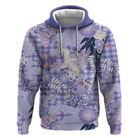 Purple Palaka Crane and Flowers Hoodie Japan Heritage Spirit - Polynesian Pride