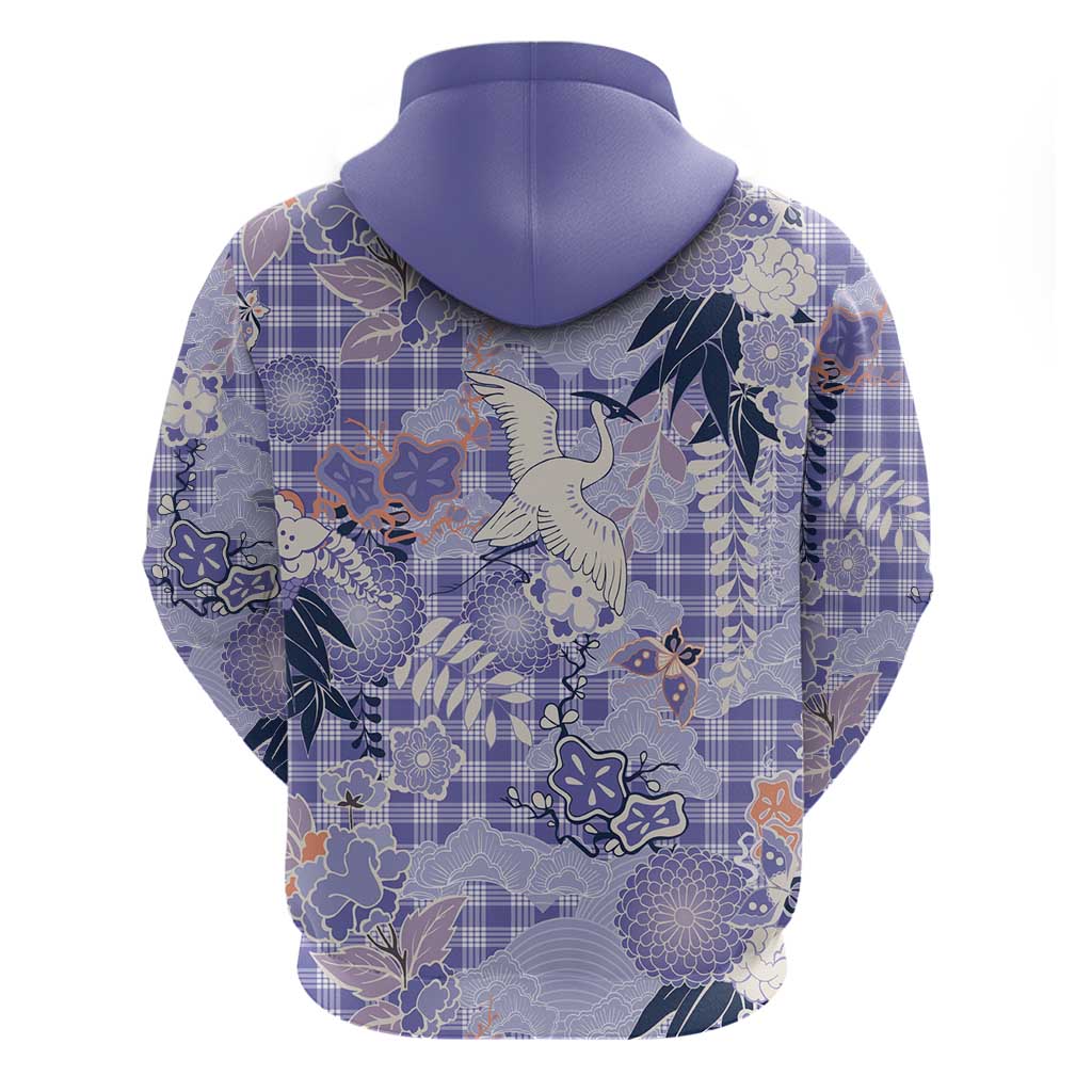 Purple Palaka Crane and Flowers Hoodie Japan Heritage Spirit - Polynesian Pride