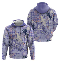 Purple Palaka Crane and Flowers Hoodie Japan Heritage Spirit - Polynesian Pride