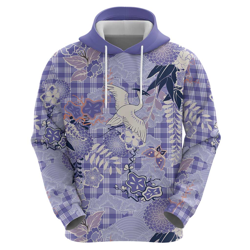 Purple Palaka Crane and Flowers Hoodie Japan Heritage Spirit - Polynesian Pride
