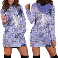 Purple Palaka Crane and Flowers Hoodie Dress Japan Heritage Spirit - Polynesian Pride