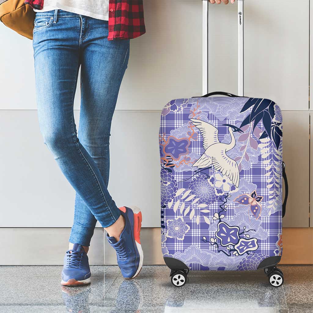 Purple Palaka Crane and Flowers Luggage Cover Japan Heritage Spirit - Polynesian Pride