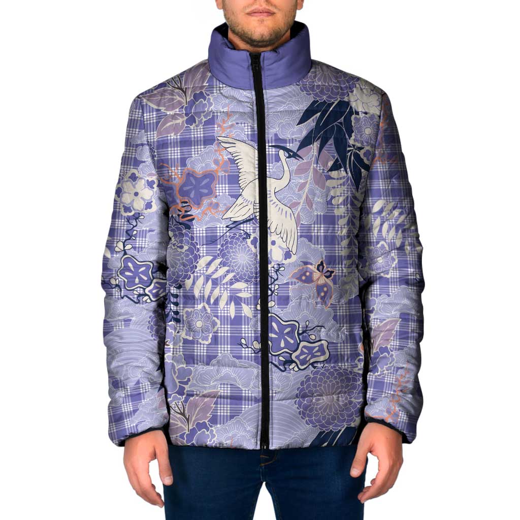 Purple Palaka Crane and Flowers Padded Jacket Japan Heritage Spirit - Polynesian Pride