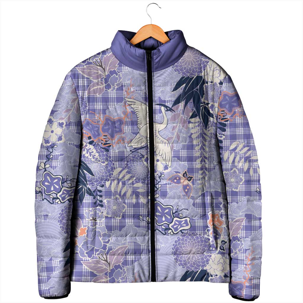 Purple Palaka Crane and Flowers Padded Jacket Japan Heritage Spirit - Polynesian Pride