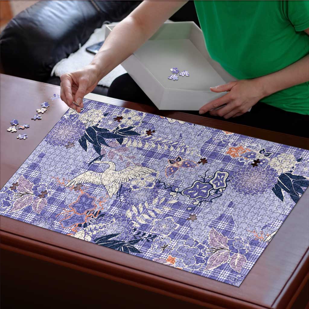 Purple Palaka Crane and Flowers Puzzle Japan Heritage Spirit - Polynesian Pride