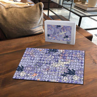 Purple Palaka Crane and Flowers Puzzle Japan Heritage Spirit - Polynesian Pride