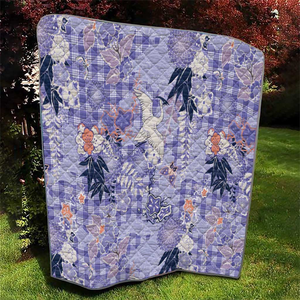 Purple Palaka Crane and Flowers Quilt Japan Heritage Spirit - Polynesian Pride