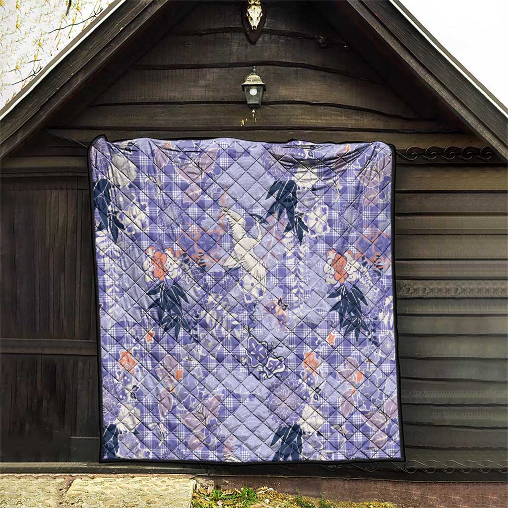 Purple Palaka Crane and Flowers Quilt Japan Heritage Spirit - Polynesian Pride