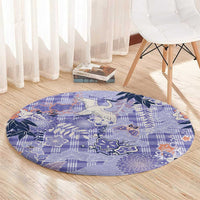 Purple Palaka Crane and Flowers Round Carpet Japan Heritage Spirit - Polynesian Pride