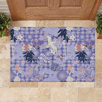 Purple Palaka Crane and Flowers Rubber Doormat Japan Heritage Spirit - Polynesian Pride