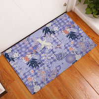 Purple Palaka Crane and Flowers Rubber Doormat Japan Heritage Spirit - Polynesian Pride