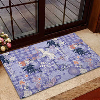 Purple Palaka Crane and Flowers Rubber Doormat Japan Heritage Spirit - Polynesian Pride
