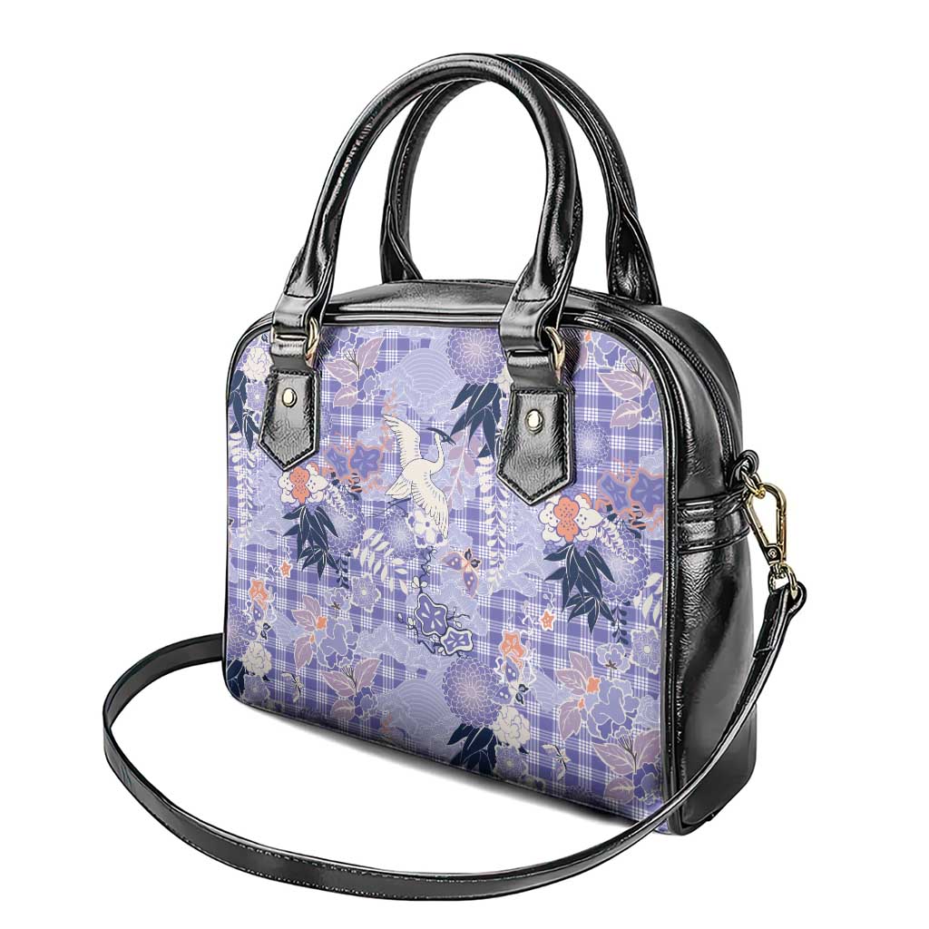 Purple Palaka Crane and Flowers Shoulder Handbag Japan Heritage Spirit - Polynesian Pride