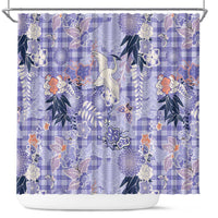 Purple Palaka Crane and Flowers Shower Curtain Japan Heritage Spirit - Polynesian Pride
