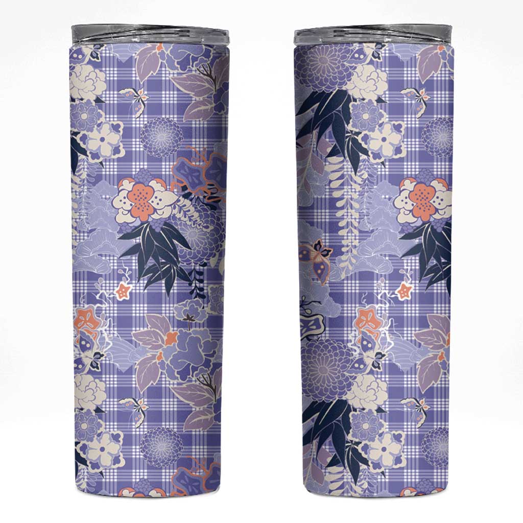 Purple Palaka Crane and Flowers Skinny Tumbler Japan Heritage Spirit - Polynesian Pride