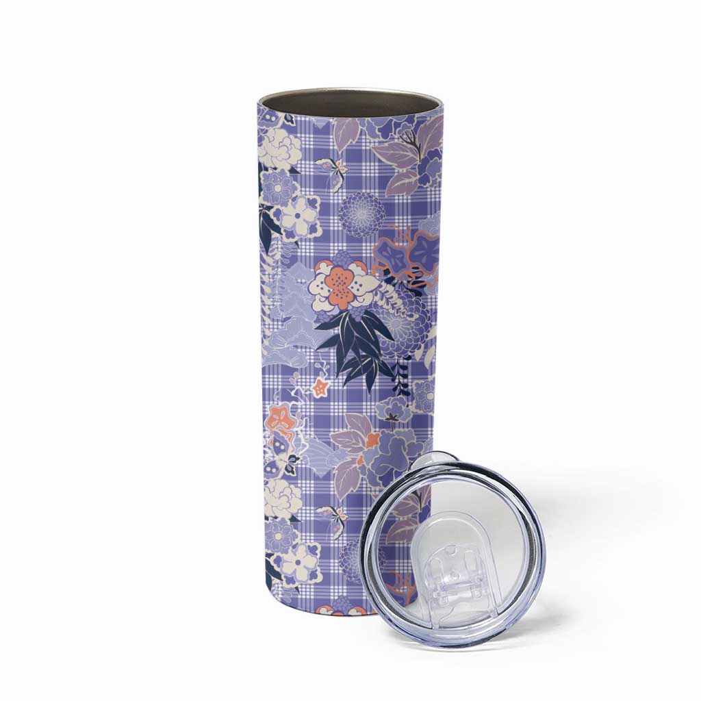Purple Palaka Crane and Flowers Skinny Tumbler Japan Heritage Spirit - Polynesian Pride