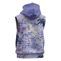Purple Palaka Crane and Flowers Sleeveless Hoodie Japan Heritage Spirit - Polynesian Pride