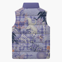 Purple Palaka Crane and Flowers Sleeveless Puffer Jacket Japan Heritage Spirit - Polynesian Pride