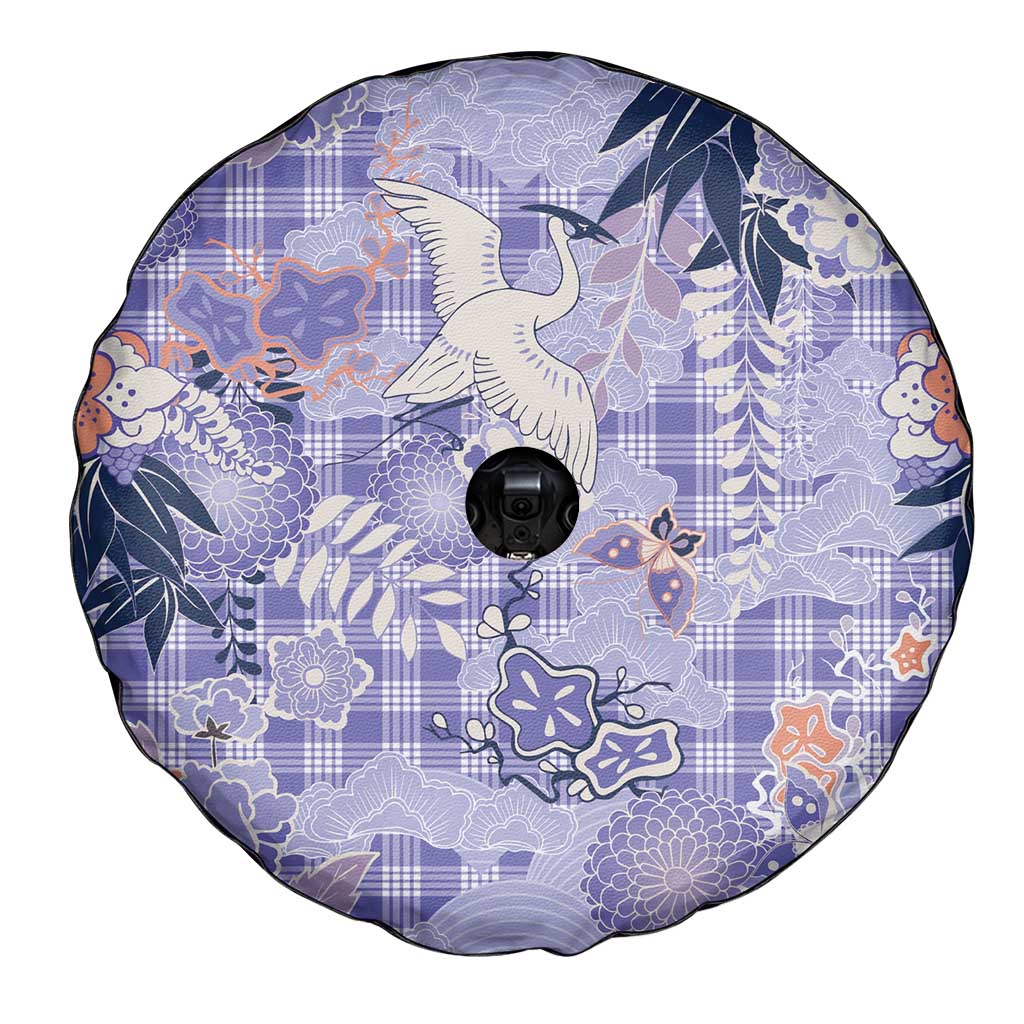Purple Palaka Crane and Flowers Spare Tire Cover Japan Heritage Spirit - Polynesian Pride