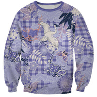 Purple Palaka Crane and Flowers Sweatshirt Japan Heritage Spirit - Polynesian Pride