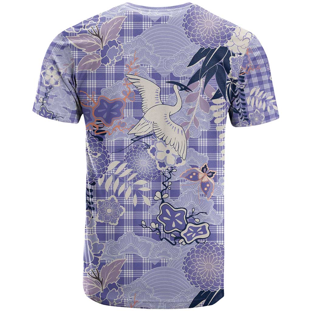 Purple Palaka Crane and Flowers T Shirt Japan Heritage Spirit - Polynesian Pride