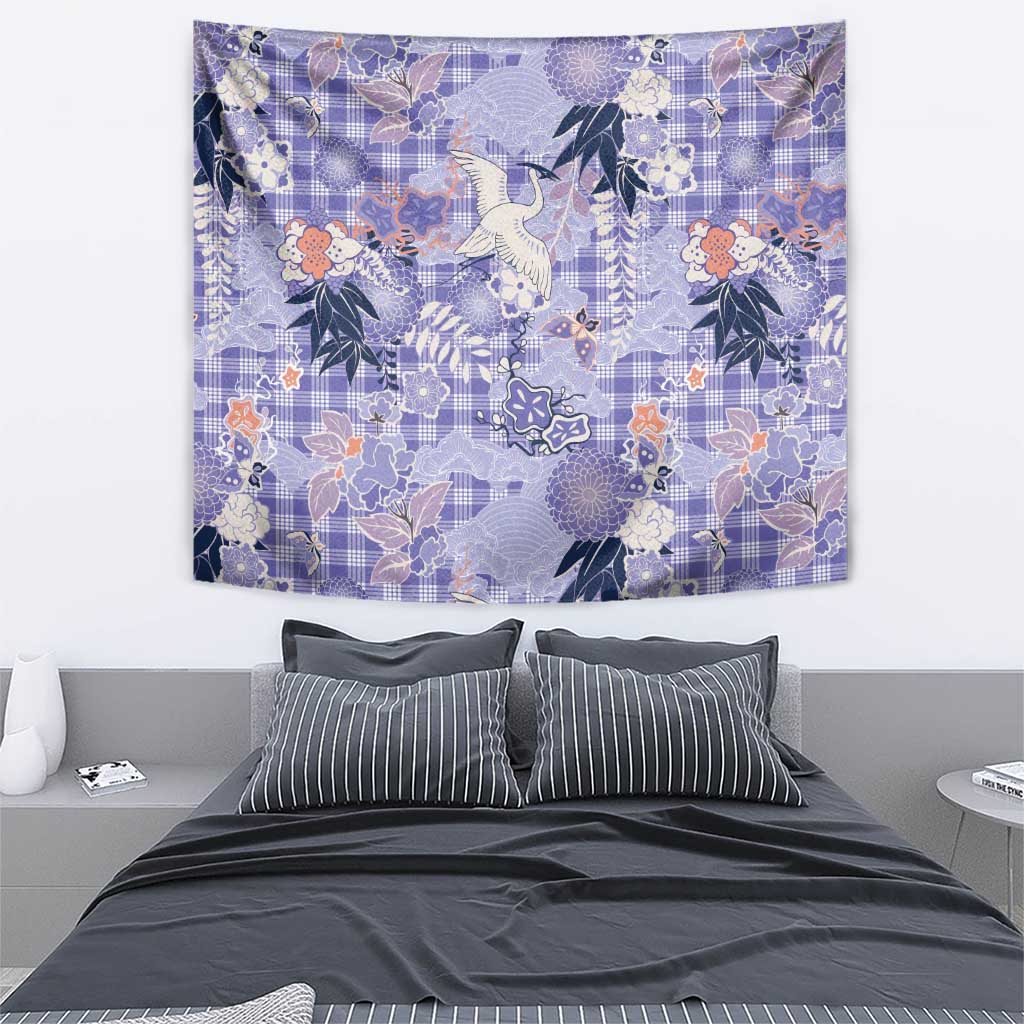 Purple Palaka Crane and Flowers Tapestry Japan Heritage Spirit - Polynesian Pride