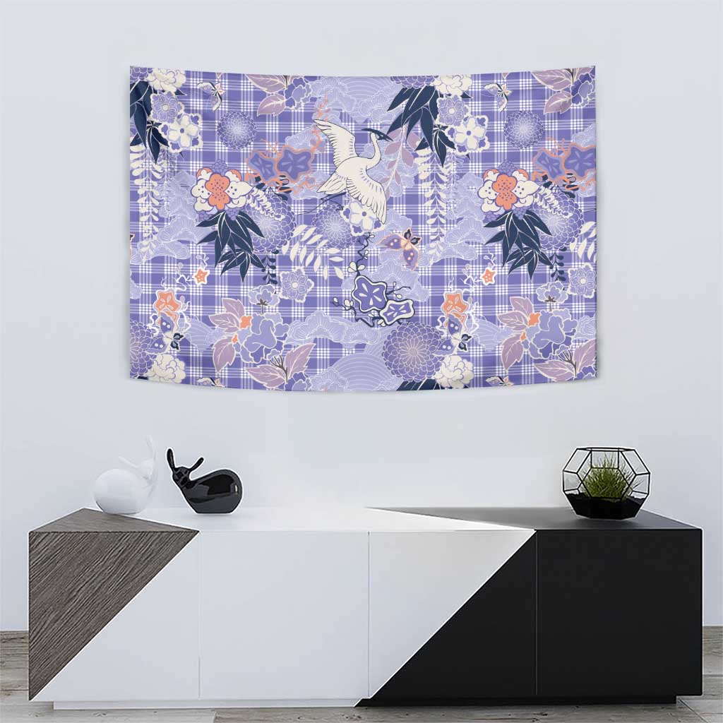 Purple Palaka Crane and Flowers Tapestry Japan Heritage Spirit - Polynesian Pride
