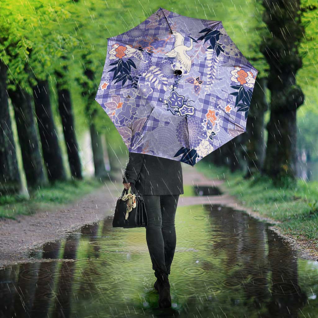 Purple Palaka Crane and Flowers Umbrella Japan Heritage Spirit - Polynesian Pride