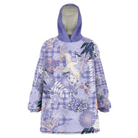 Purple Palaka Crane and Flowers Wearable Blanket Hoodie Japan Heritage Spirit - Polynesian Pride