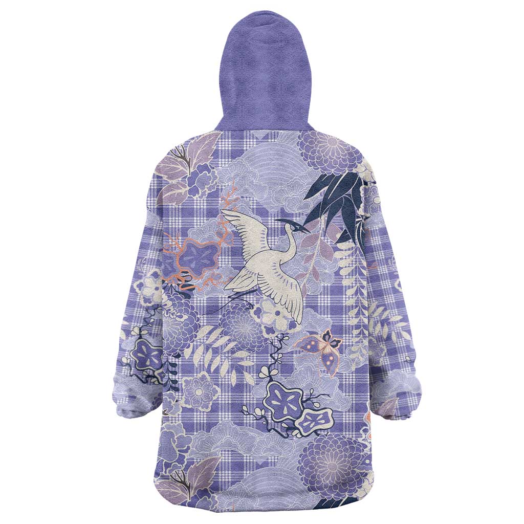 Purple Palaka Crane and Flowers Wearable Blanket Hoodie Japan Heritage Spirit - Polynesian Pride