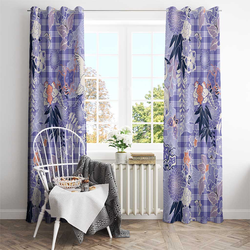 Purple Palaka Crane and Flowers Window Curtain Japan Heritage Spirit - Polynesian Pride