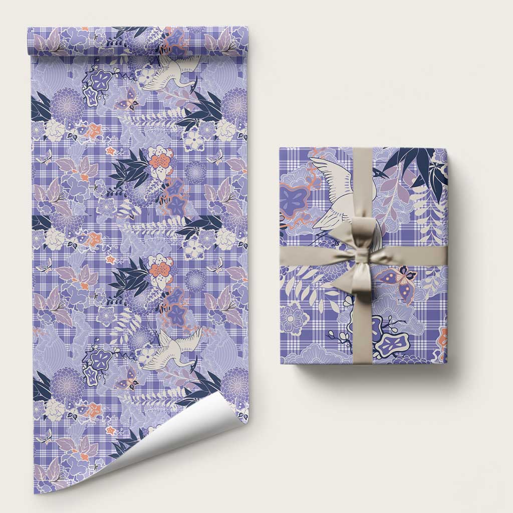 Purple Palaka Crane and Flowers Wrapping Paper Japan Heritage Spirit - Polynesian Pride