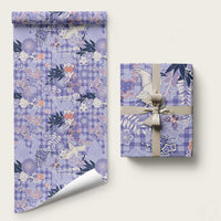 Purple Palaka Crane and Flowers Wrapping Paper Japan Heritage Spirit - Polynesian Pride