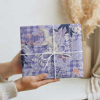 Purple Palaka Crane and Flowers Wrapping Paper Japan Heritage Spirit - Polynesian Pride