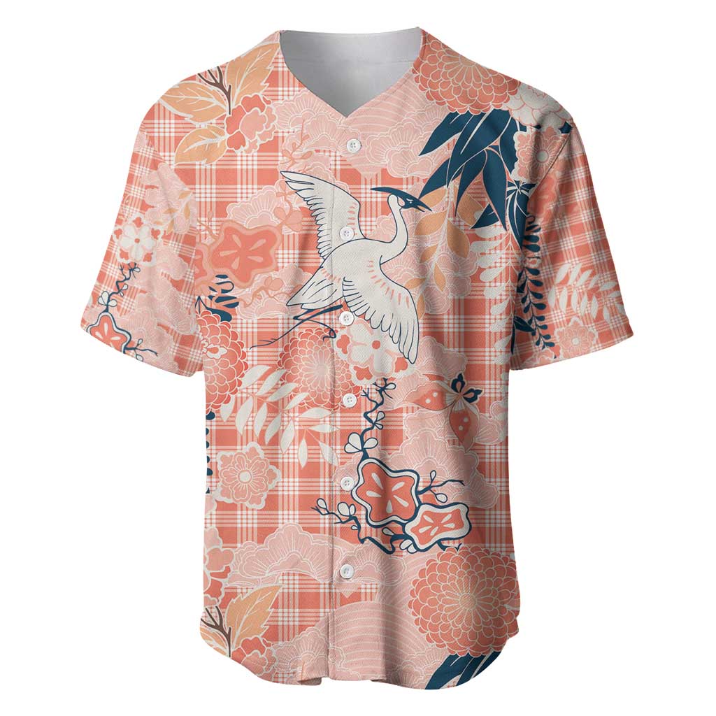 Red Palaka Crane and Flowers Baseball Jersey Japan Heritage Spirit - Polynesian Pride