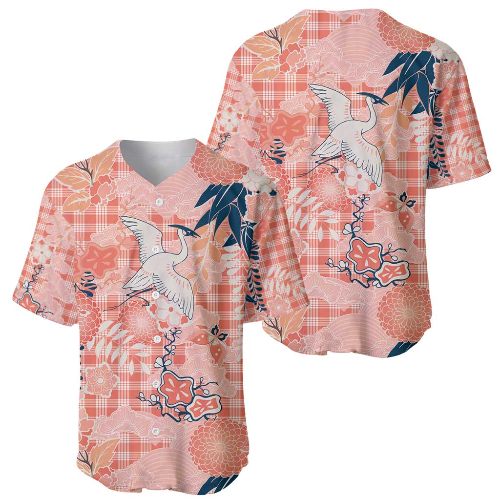 Red Palaka Crane and Flowers Baseball Jersey Japan Heritage Spirit - Polynesian Pride