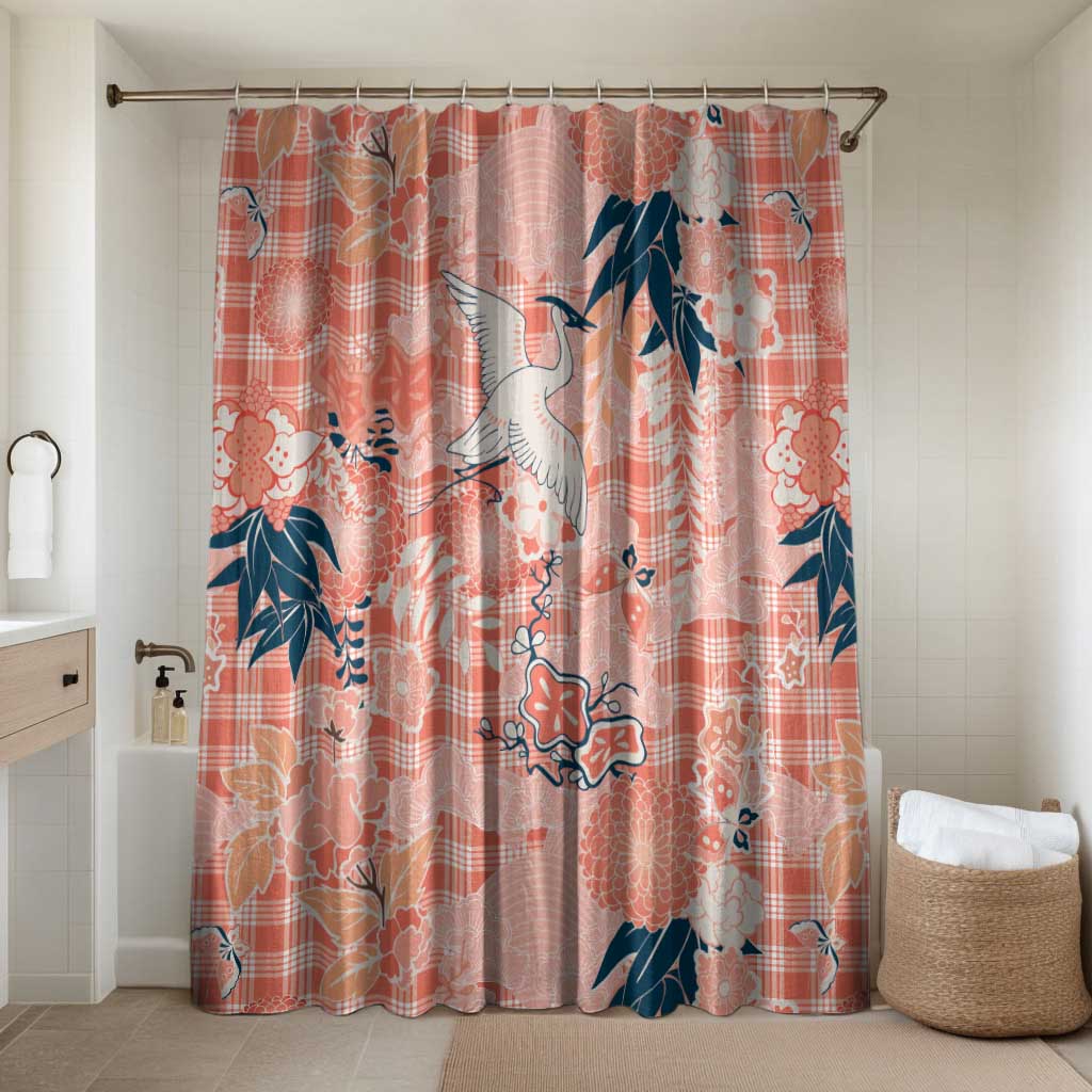 Red Palaka Crane and Flowers Bathroom Set Japan Heritage Spirit - Polynesian Pride