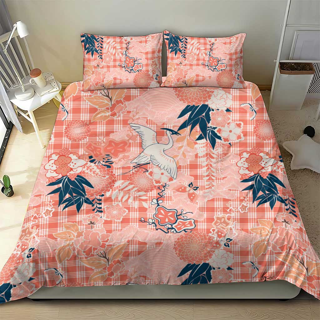 Red Palaka Crane and Flowers Bedding Set Japan Heritage Spirit - Polynesian Pride