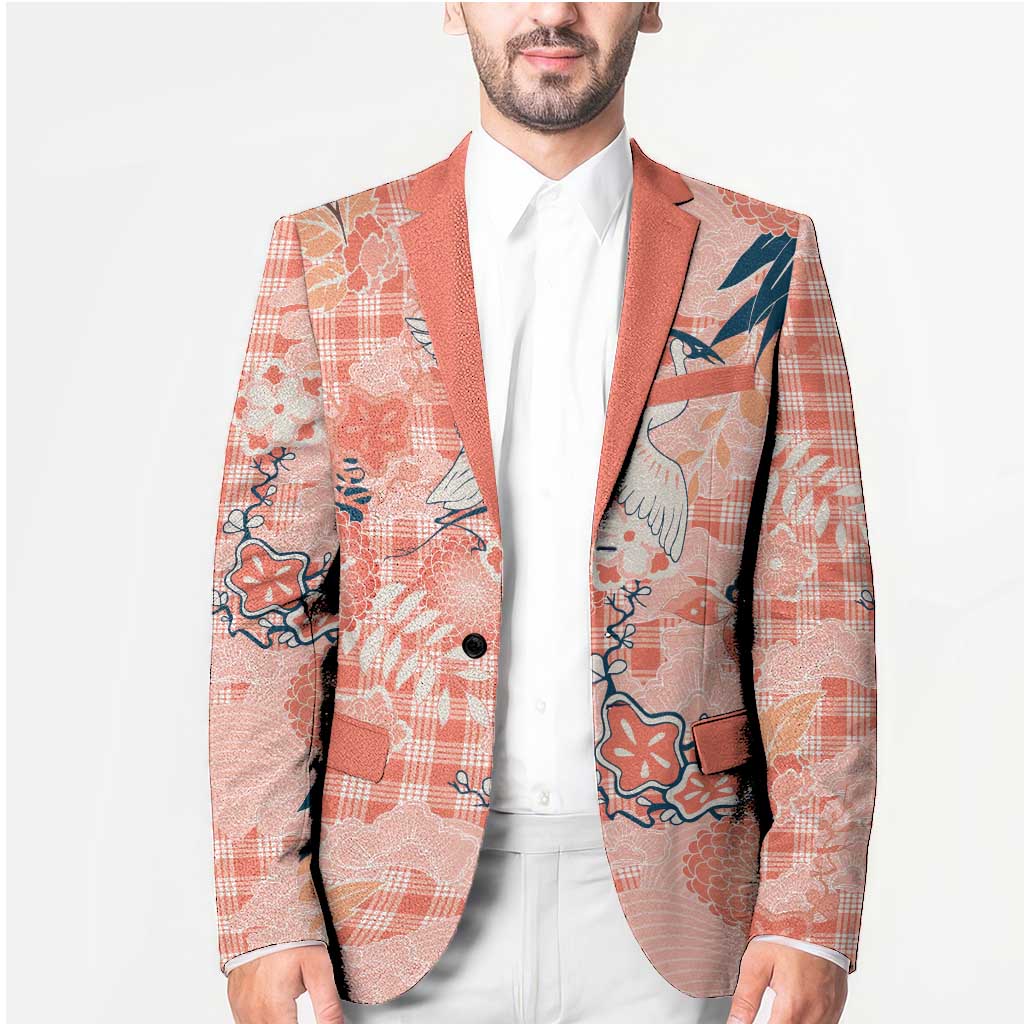 Red Palaka Crane and Flowers Blazer Japan Heritage Spirit - Polynesian Pride