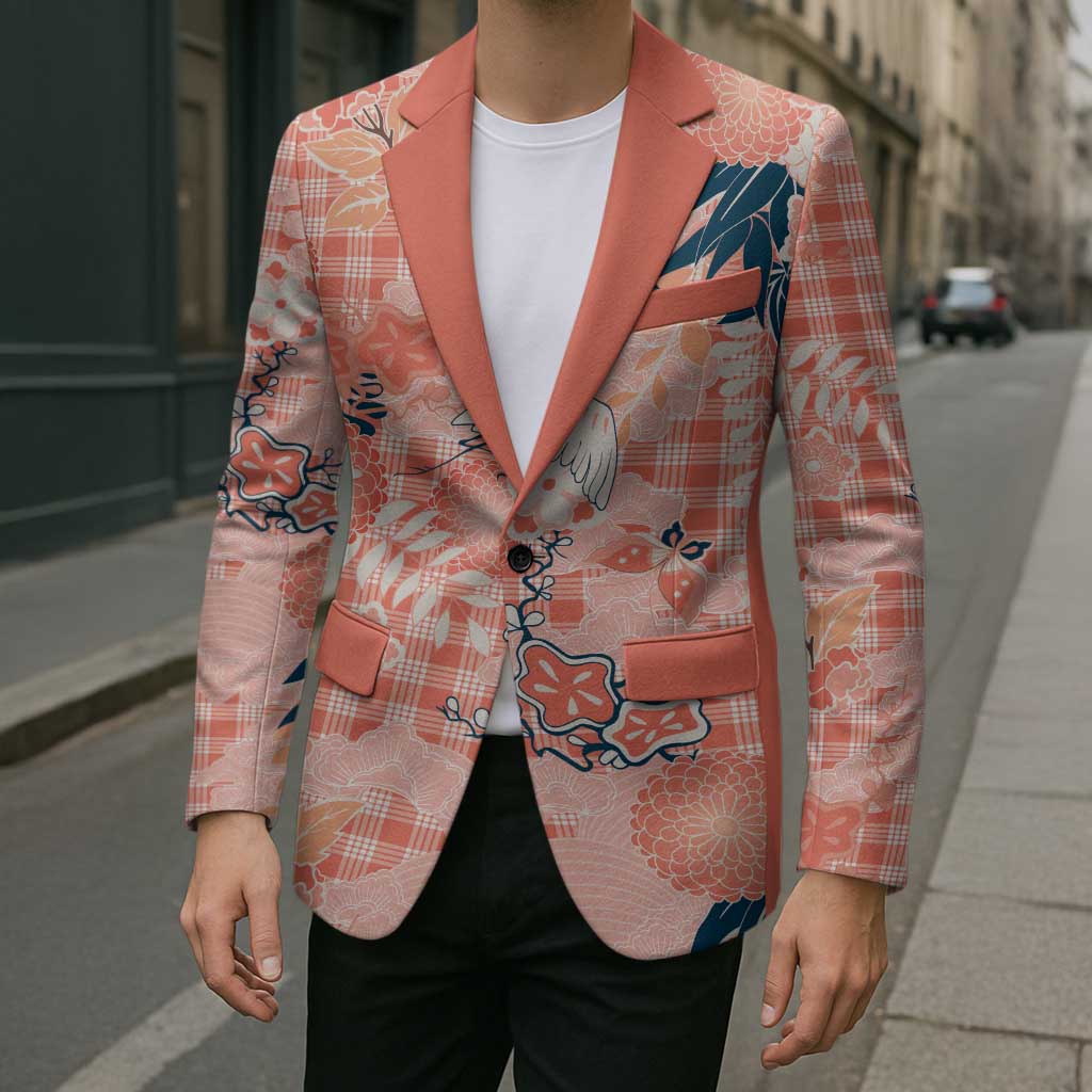 Red Palaka Crane and Flowers Blazer Japan Heritage Spirit - Polynesian Pride