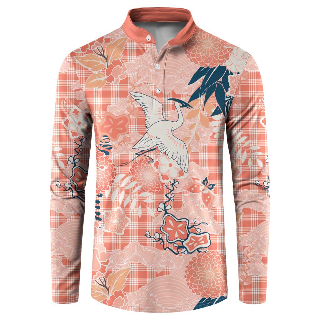 Red Palaka Crane and Flowers Button Sweatshirt Japan Heritage Spirit - Polynesian Pride